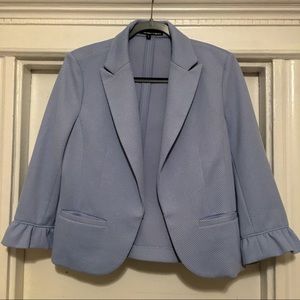 3/4 sleeve ruffle preppy textured blazer